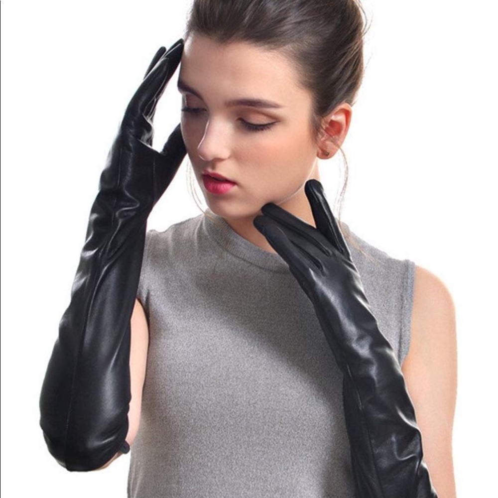 Genuine lamb skin long leather gloves
